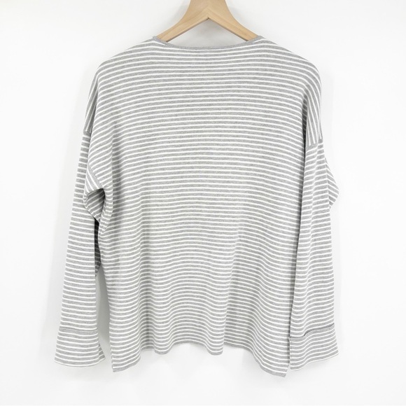 Eileen Fisher Striped Organic Cotton Silk Cuffed Sweater Top Small Preppy Gray - Picture 5 of 6